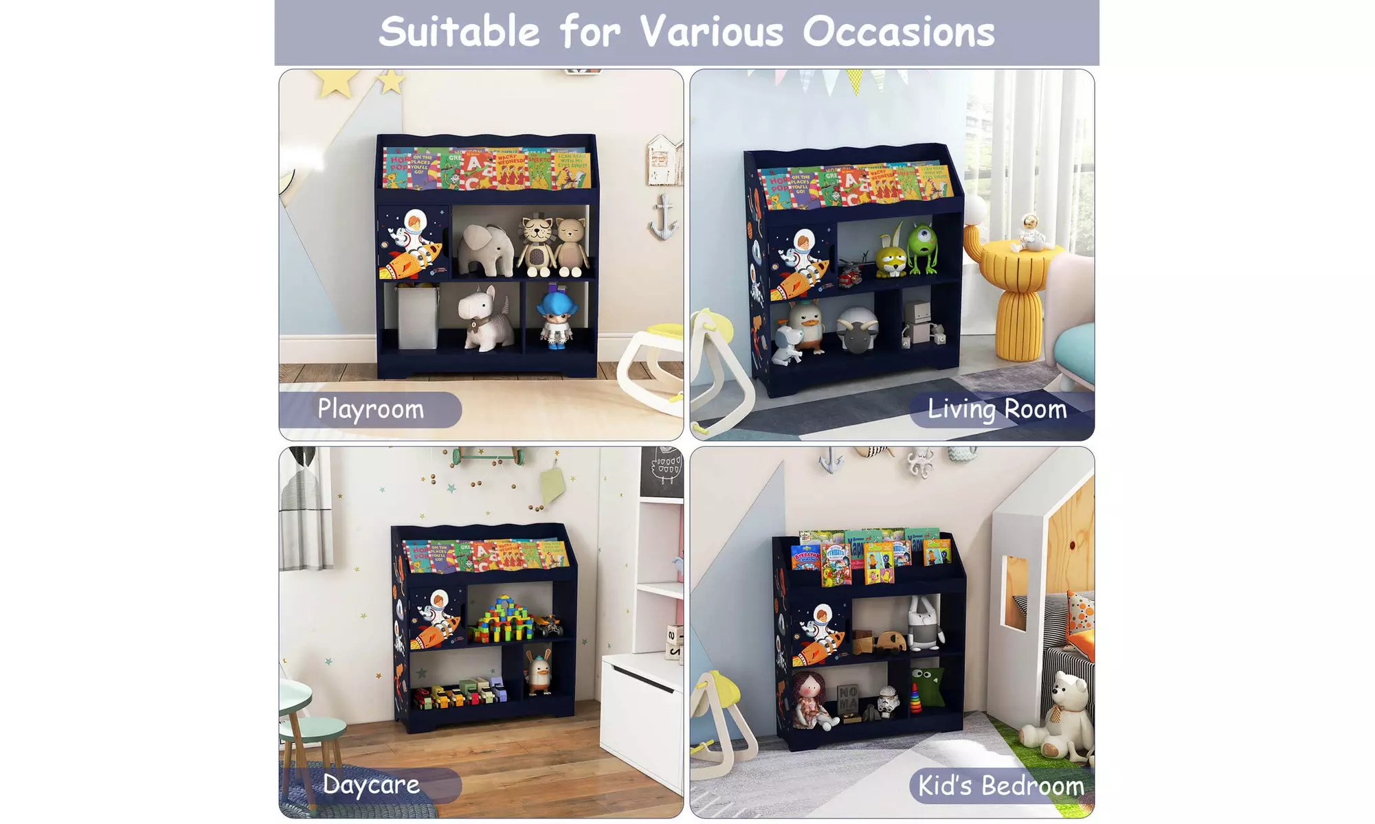 Costway Toy Storage Organizer Display Stand 3-In-1 Kids Toy Shelf w/ Book Shelf