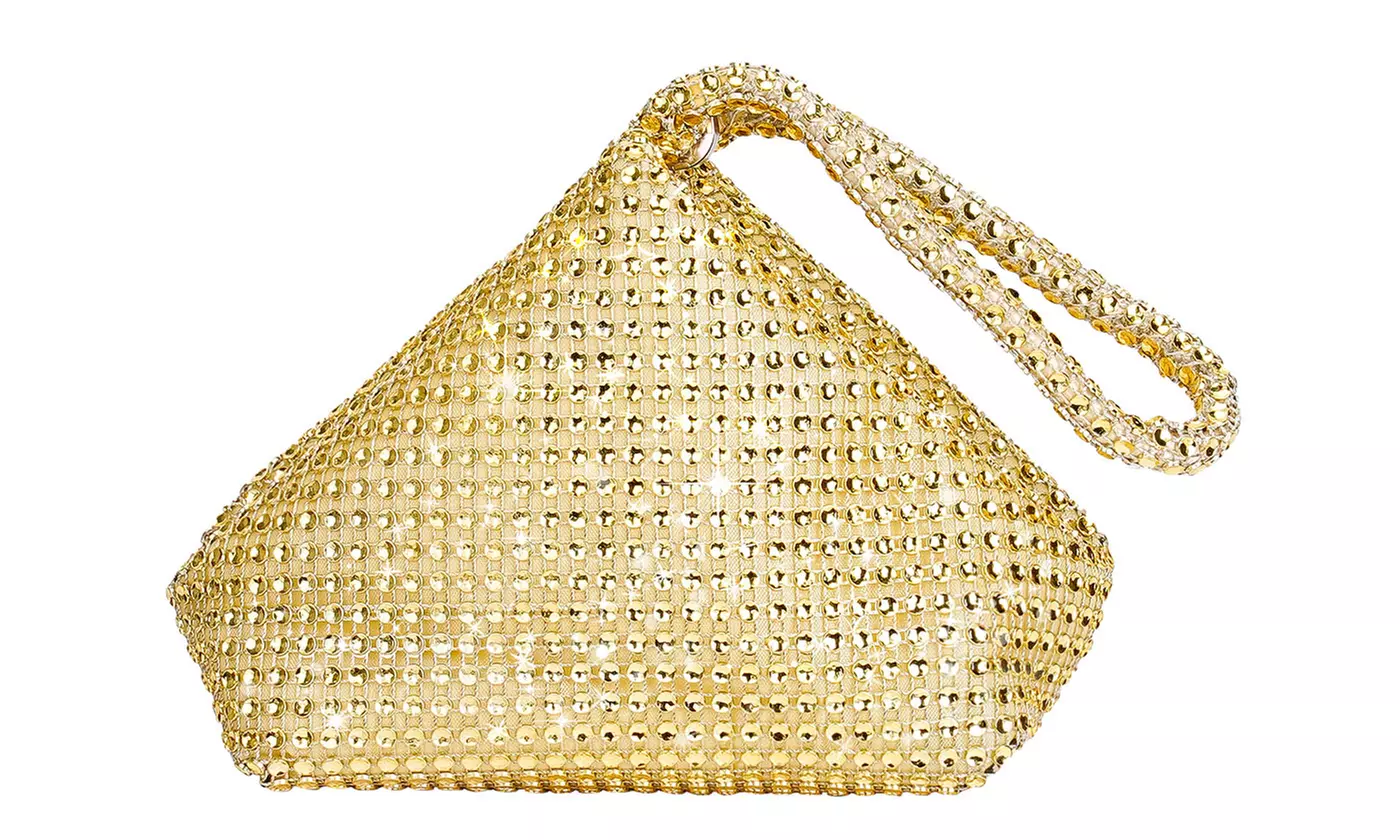 Rhinestone Clutch Bag Sparkly Triangle Purse (Black, Silver & Gold)