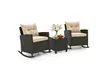 Costway 3 PCS Patio Wicker Rocking Set with Tempered Glass Table & Soft Cushions - Second Medium