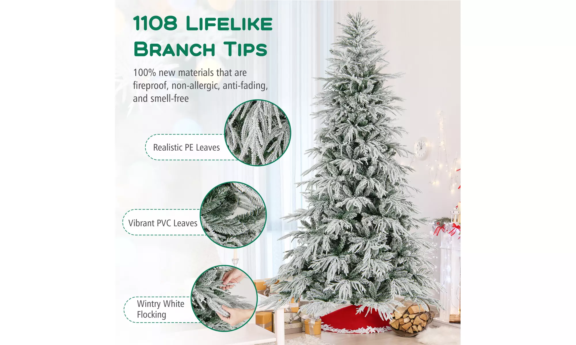 Costway Pre-Lit Artificial Christmas Tree with Branch Tips | Warm White LED Lights | Easy Setup & Home Decor