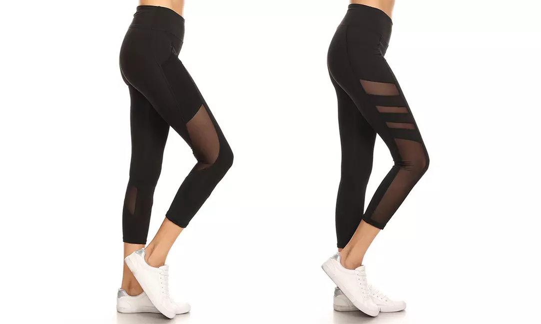  Women's Stretchy Sheer Mesh Pockets Workout Leggings Active Yoga Tights - Primary Image