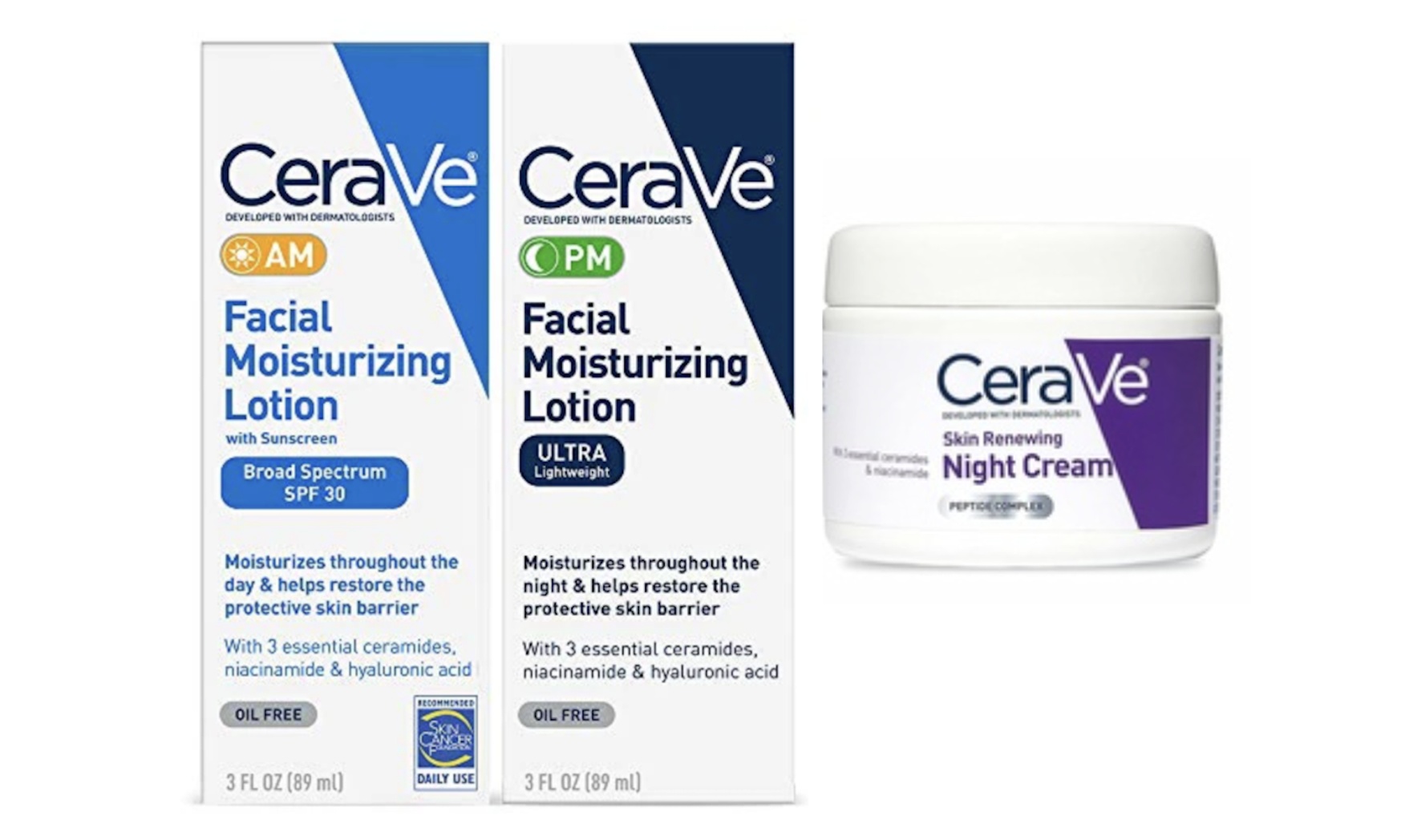 CeraVe Daily Skincare: AM, PM, and Night Cream Facial Lotions (2-Pack Each)