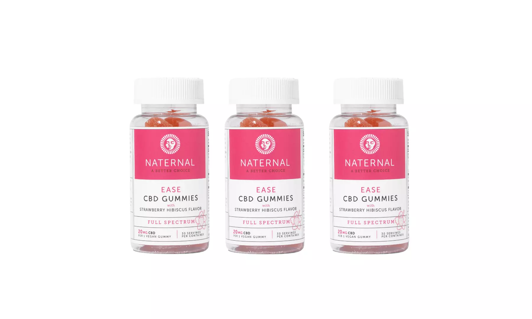 Naternal EASE Full Spectrum CBD Gummies, 20mg, Strawberry Hibiscus, 30 count - Second Medium