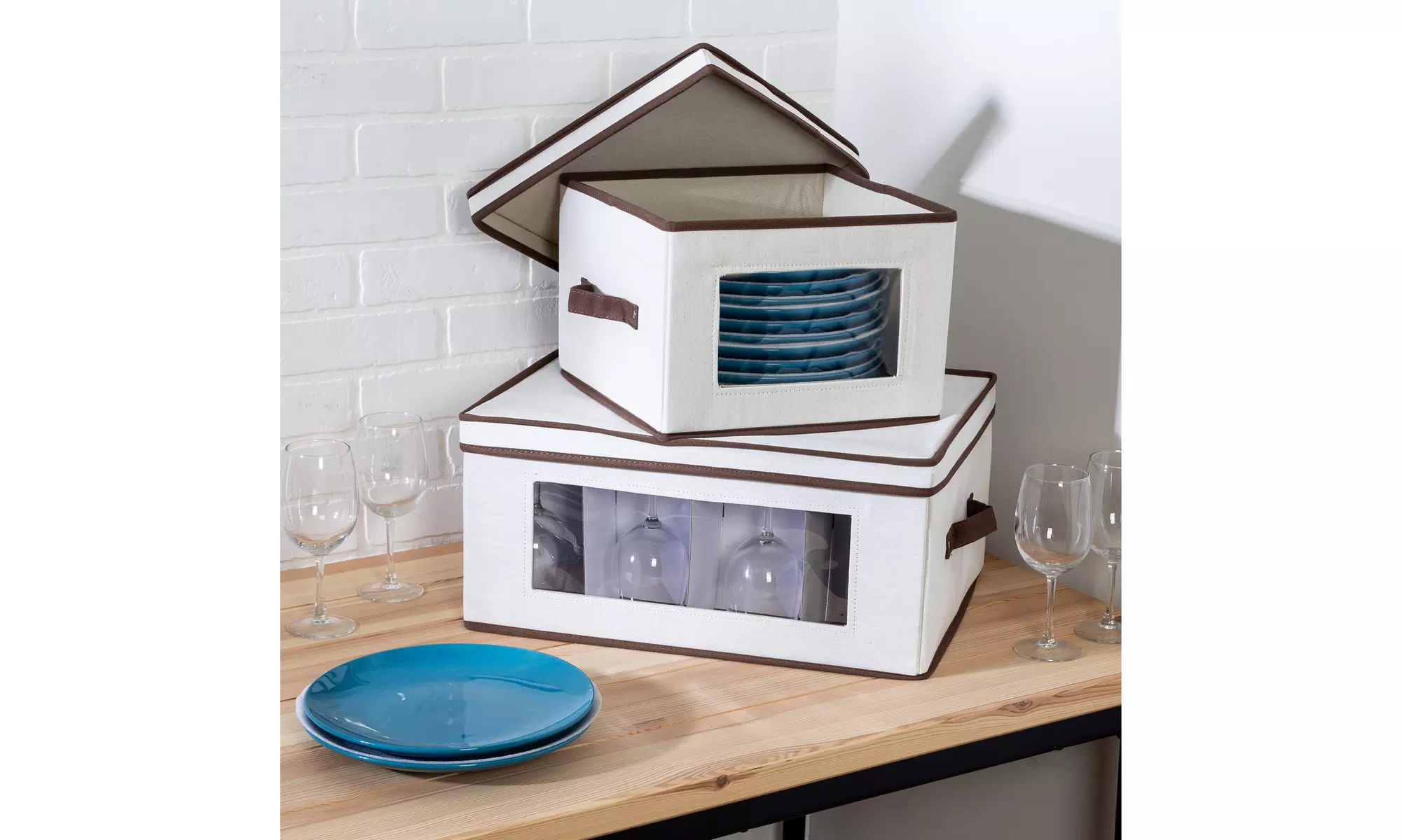 Dinnerware Storage Boxes with Clear-View Windows (Set of 2) - Primary Image