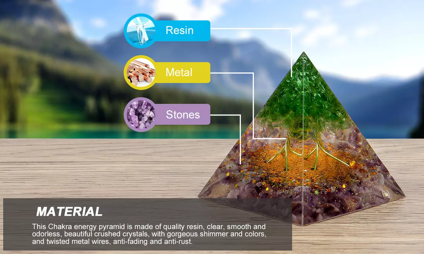 Orgone Pyramid Taichi Amethyst&Obsidian Healing Crystal Pyramid Energy Generator