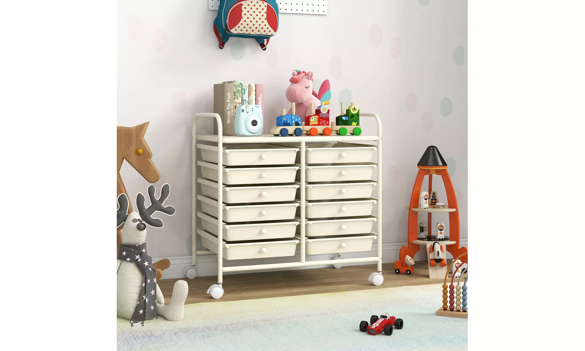 Costway 12 Drawers Rolling Cart Storage Scrapbook Paper Studio Organizer Bins