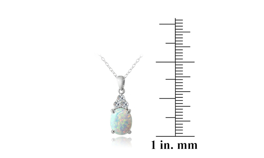 White Opal & Sapphire Oval Pendant Necklace in 925 Sterling Silver - Second Medium