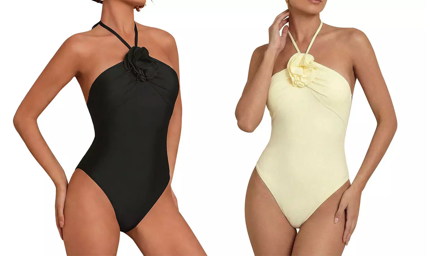 Women's 3D Floral Decor One-Piece Swimsuit for Vacation and Beach Wear