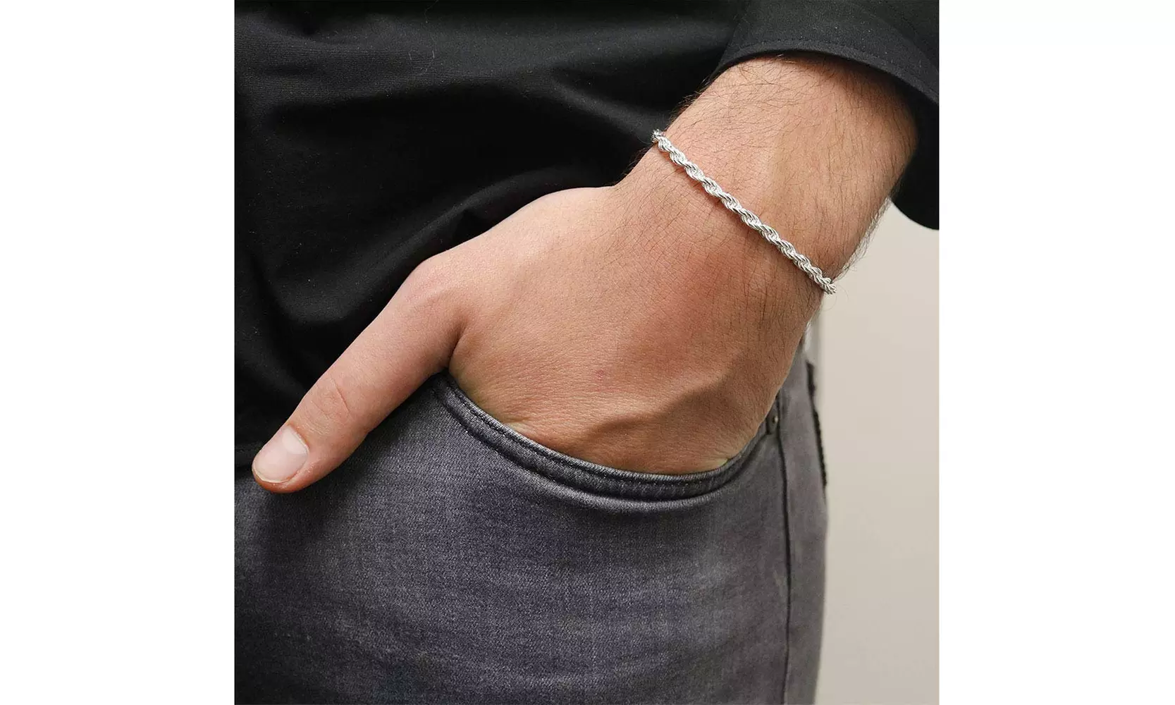 Italian Solid Sterling Silver 4MM Rope Chain Bracelet 8" or 9"
