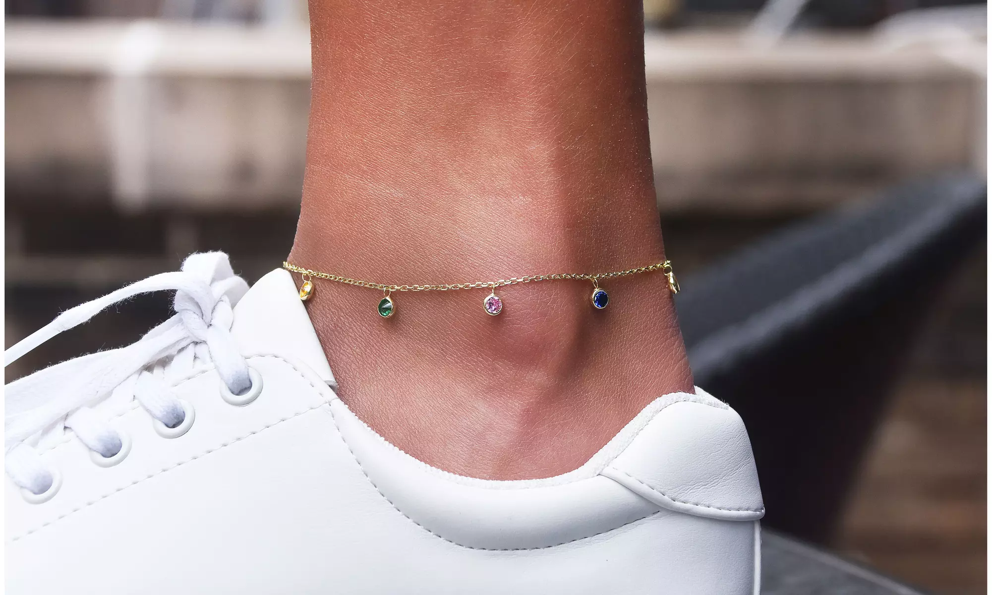 Dainty Bezel Drop Ankle Bracelet - Second Medium