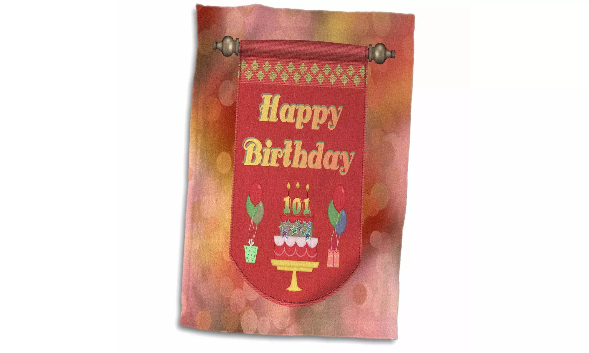  Towel - Happy 101st Birthday Banner, Cake with Gifts and Balloons  - Second Medium