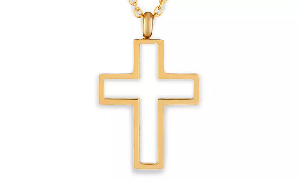 Polished Open Cross Stainless Steel Pendant Necklace