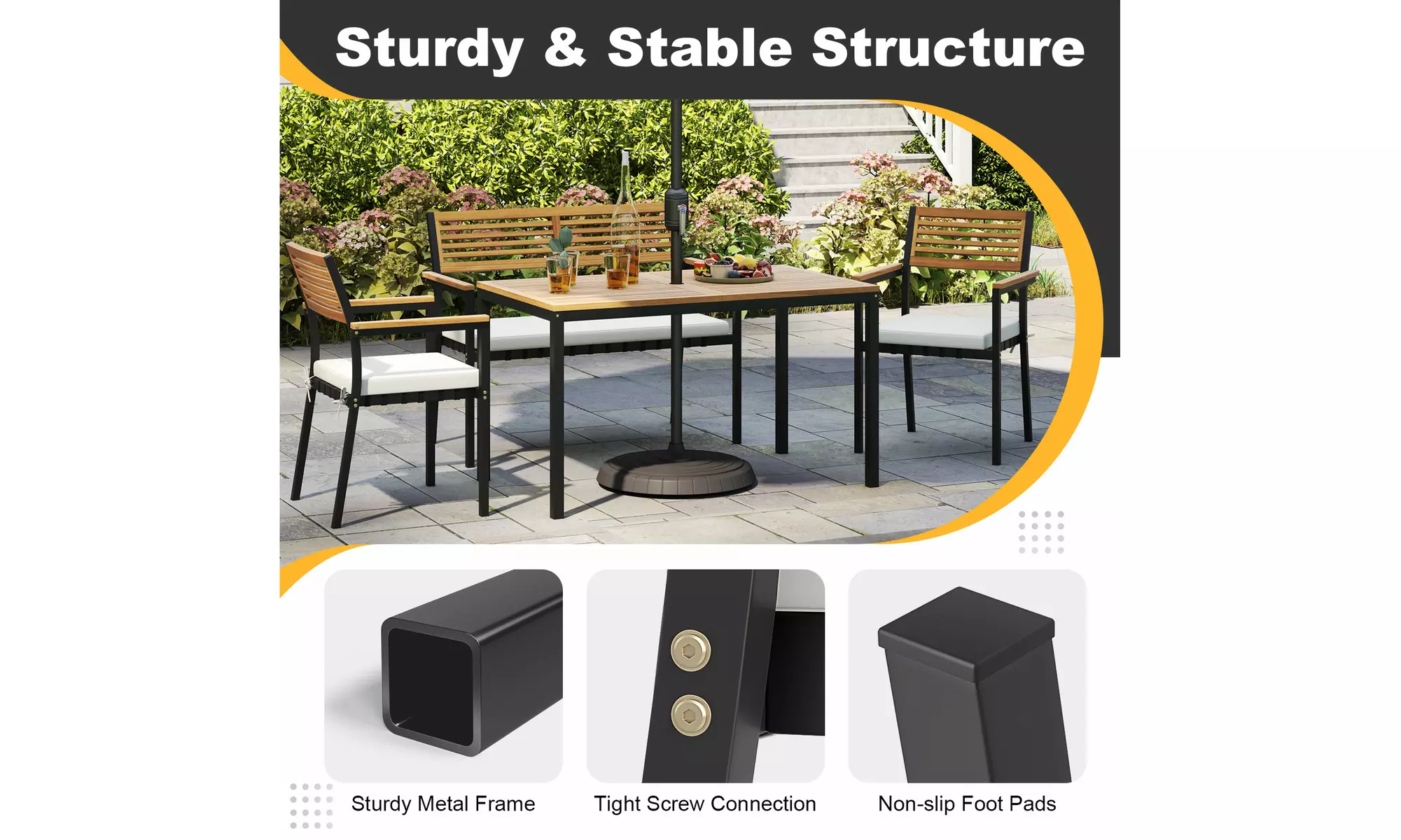 Costway Four-Piece Patio Furniture Set with Acacia Wood & Metal Frame