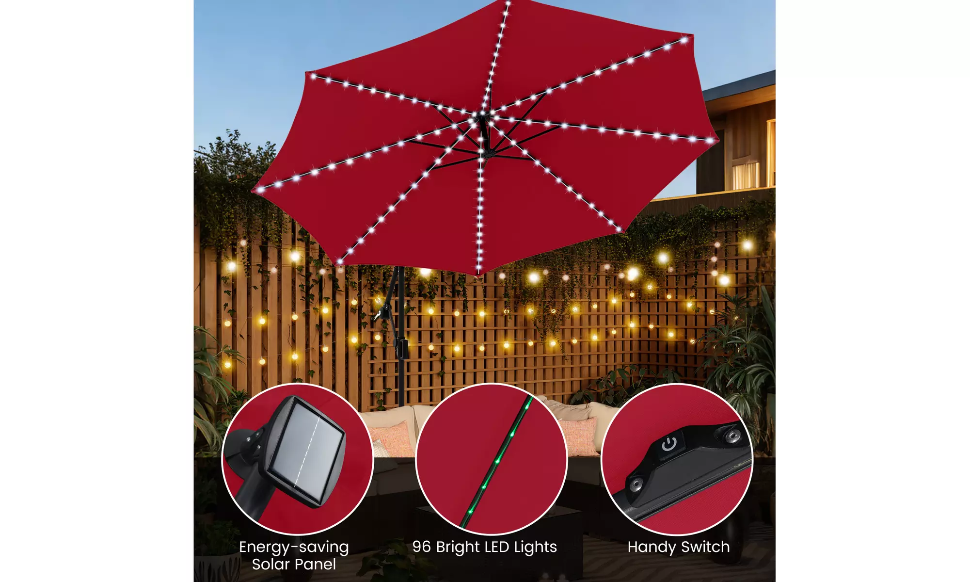 Costway 10 FT Solar Offset Hanging Umbrella with Base