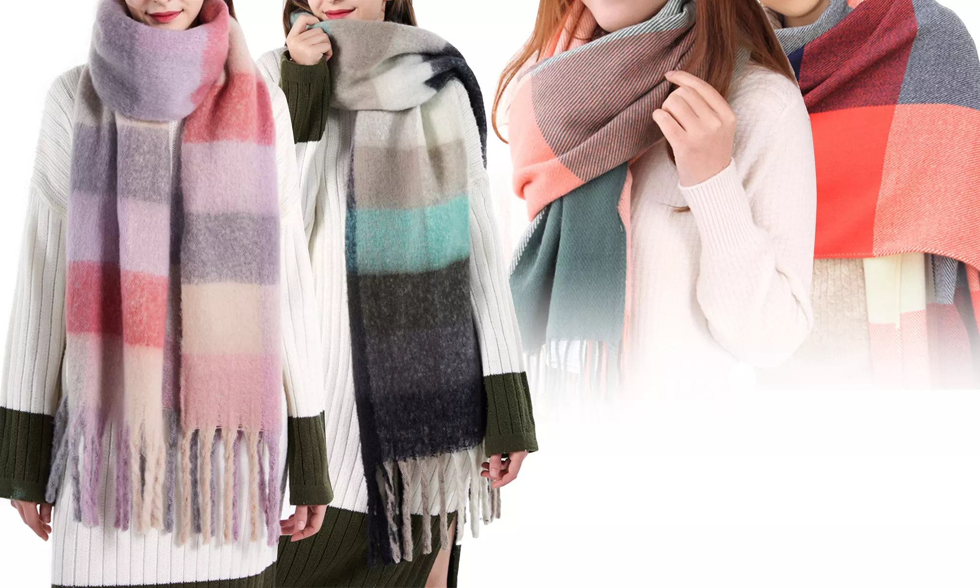 Womens Long Plaid Blanket Oversized Big Tartan Scarf & Fringe Pashmina Shawl - Primary Image