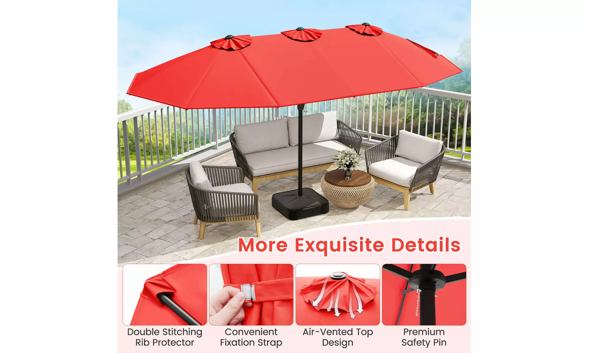 15FT Double-Sided Twin Patio Umbrella Sun Shade Outdoor Crank Market