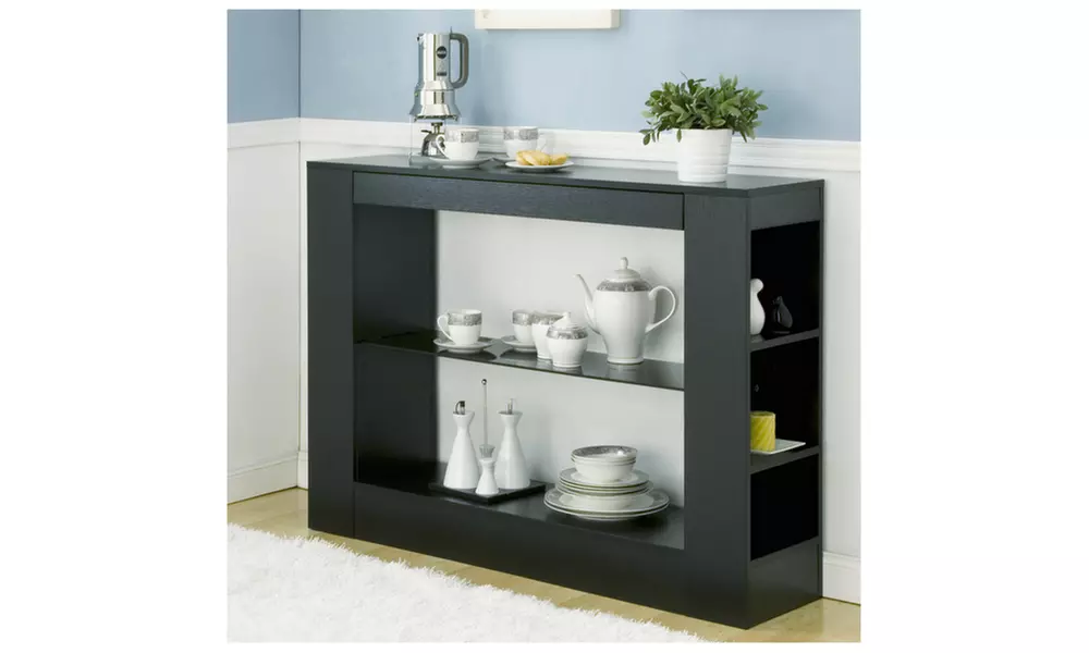 Bellina Black Glass Shelf Modern Design Buffet Table - Primary Image