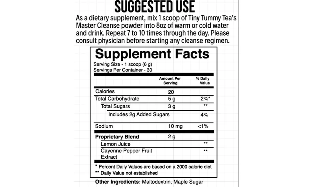Tiny Tummy Detox Lemon Cayenne Maple Powder (30 or 60 Servings)