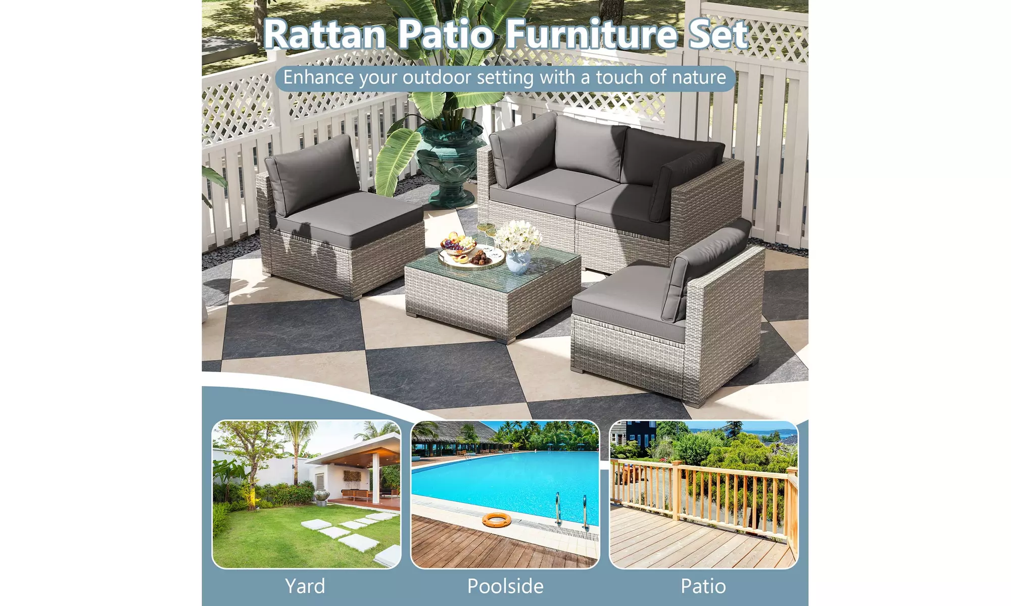 Costway Outdoor Patio Sectional Sofa Couch PE Rattan Conversation Set