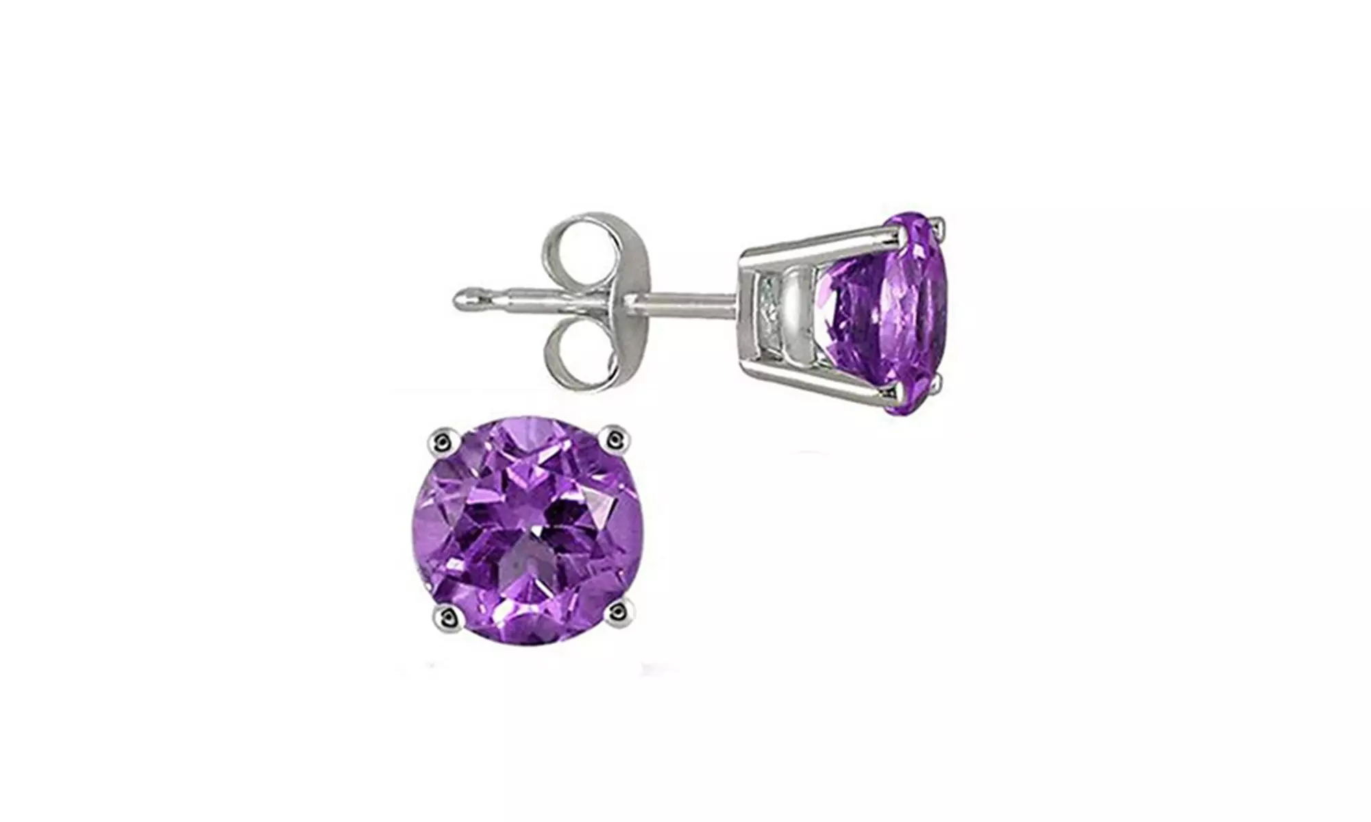 Paris Jewelry 14K Gold 0.15Ct Created Amethyst Round CZ Stud Earrings Plated - Primary Image