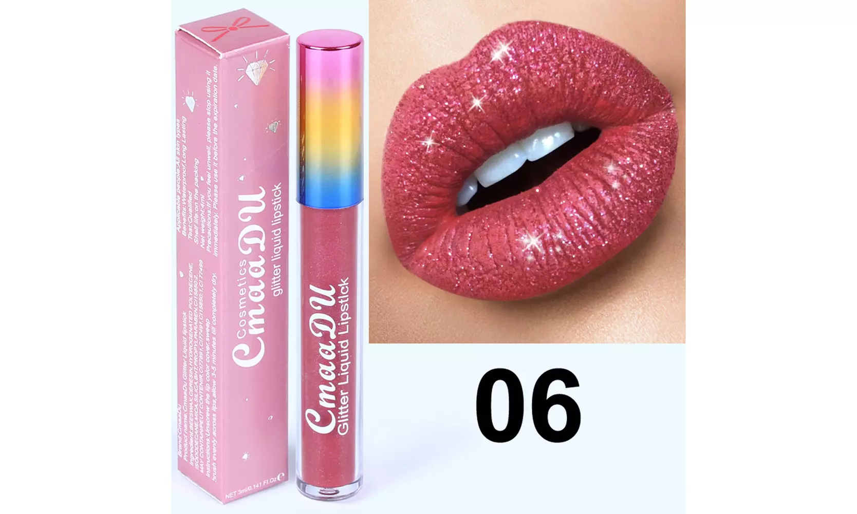 US 6-12 Pc Set 6 Color Glitter Liquid Lipstick Waterproof Long Lasting Lip Gloss