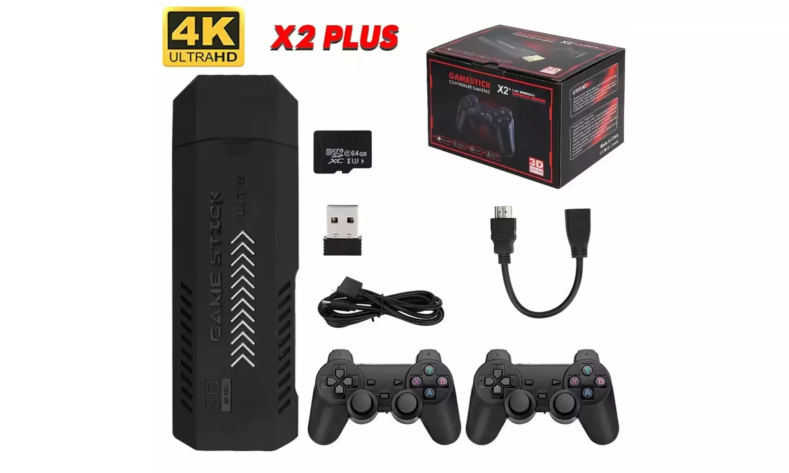 Retro 4K HDMI Game Stick with Two Controllers and 30K Games