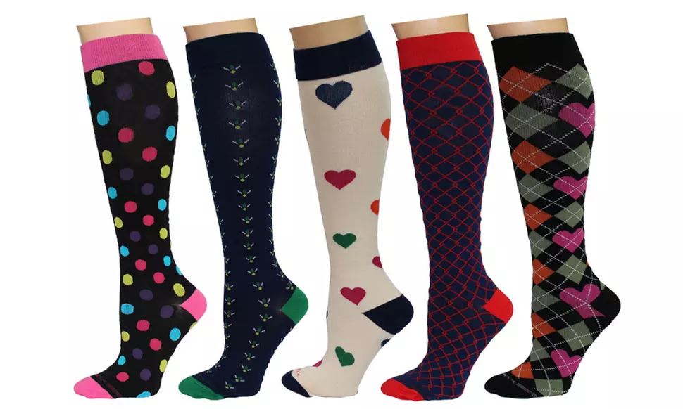 REXX Women's Patterned Knee-High Compression Socks (3 or 5 Pairs) - Primary Image