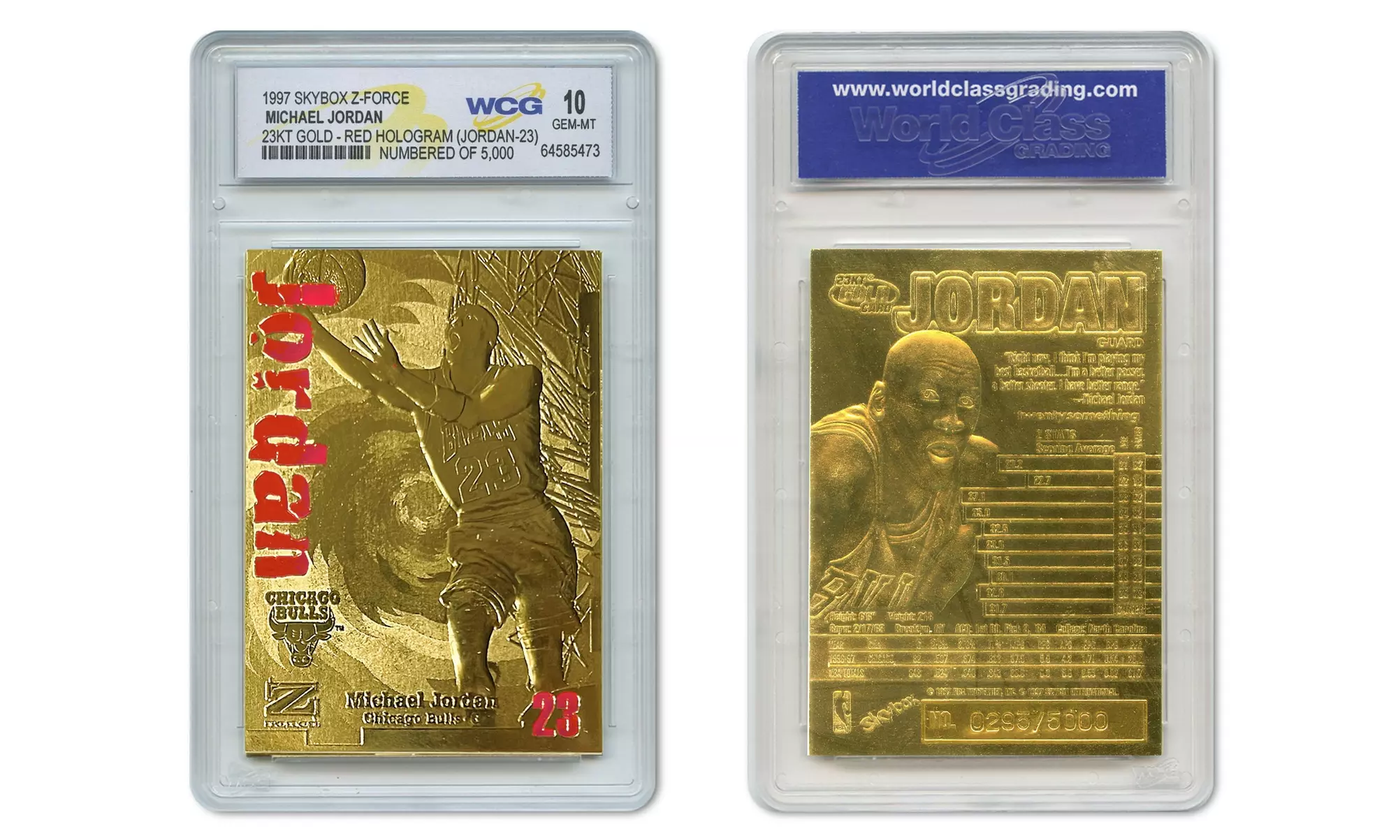 1997 Michael Jordan Fleer Z-Force 23K Gold Card RED HOLO Ltd 5,000 - Gem Mint 10 - Primary Image