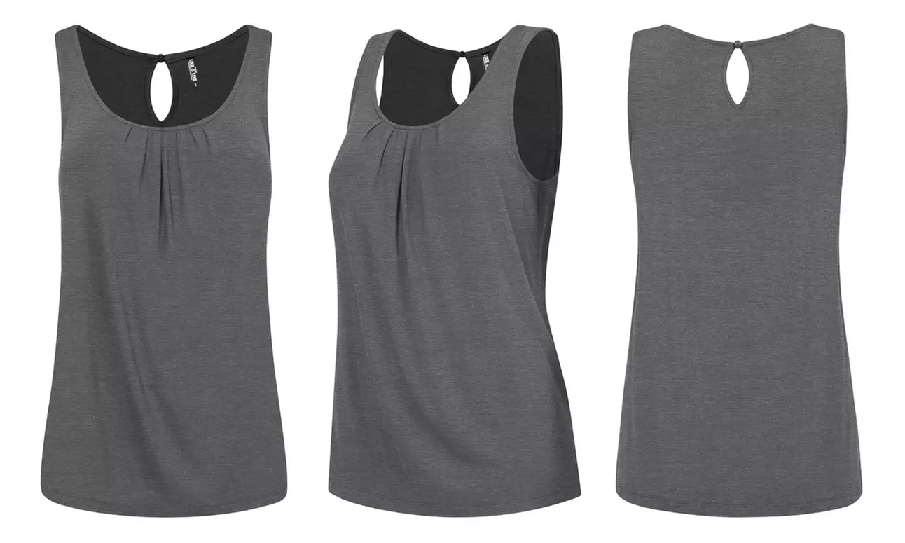 Made By Johnny Women's Pleated Front Scoop Neck Shell Tank