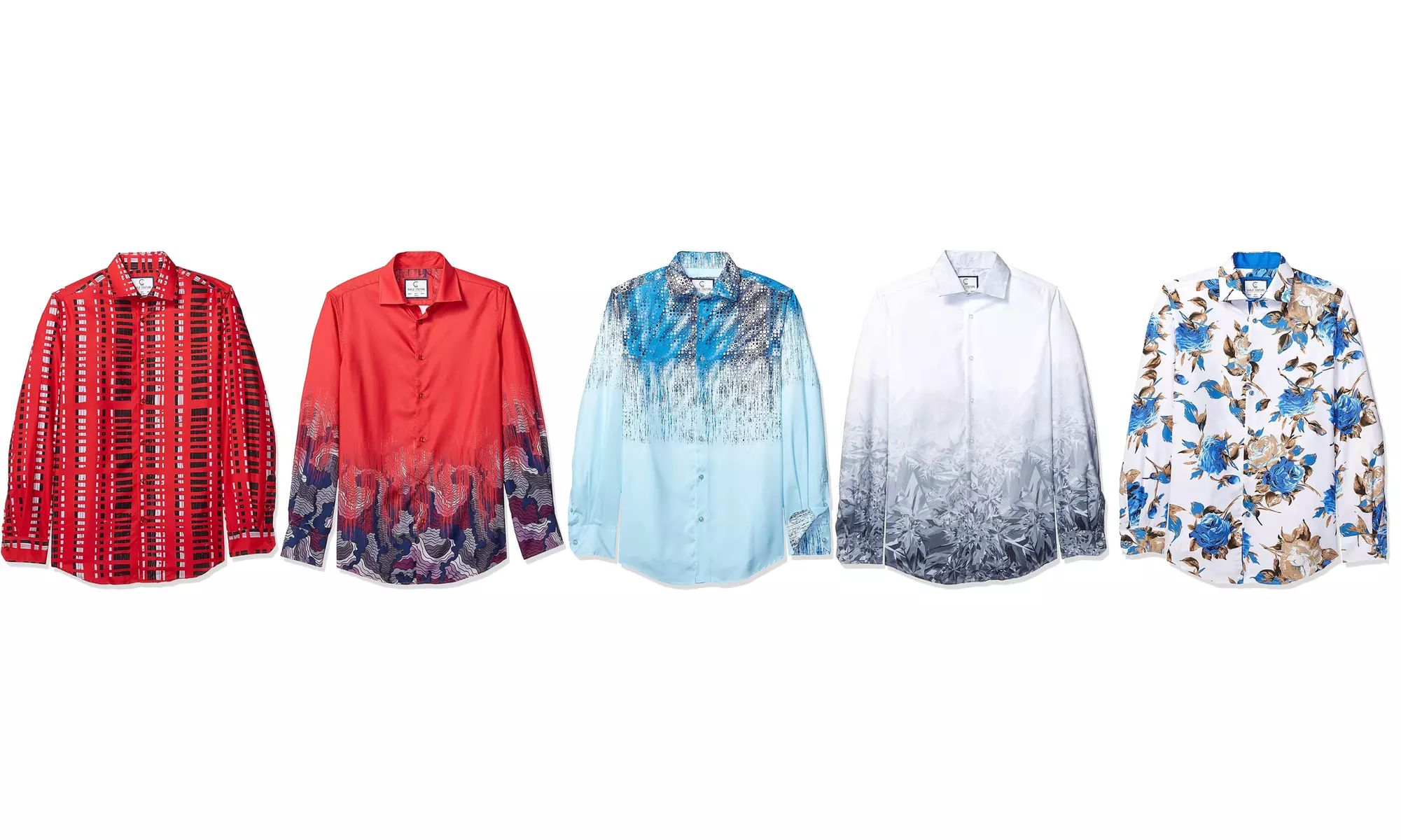 Azaro Uomo Men's Long Sleeve Dress Shirt Gradient Casual Button Down Fitted - Primary Image