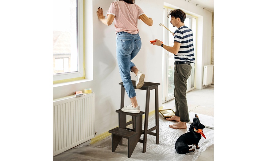 Image 17: Costway Three-Tier Multi-Functional Foldable Wooden Step Stool