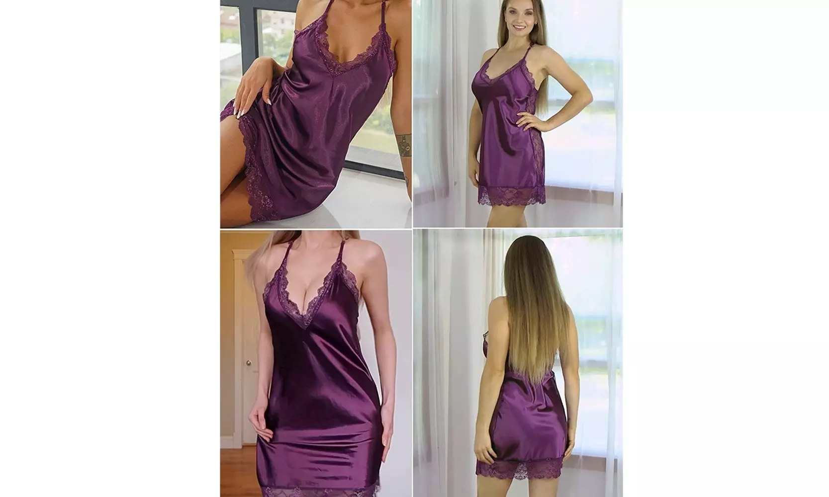 Women Lingerie Satin Lace Chemise Nightgown Sleepwear