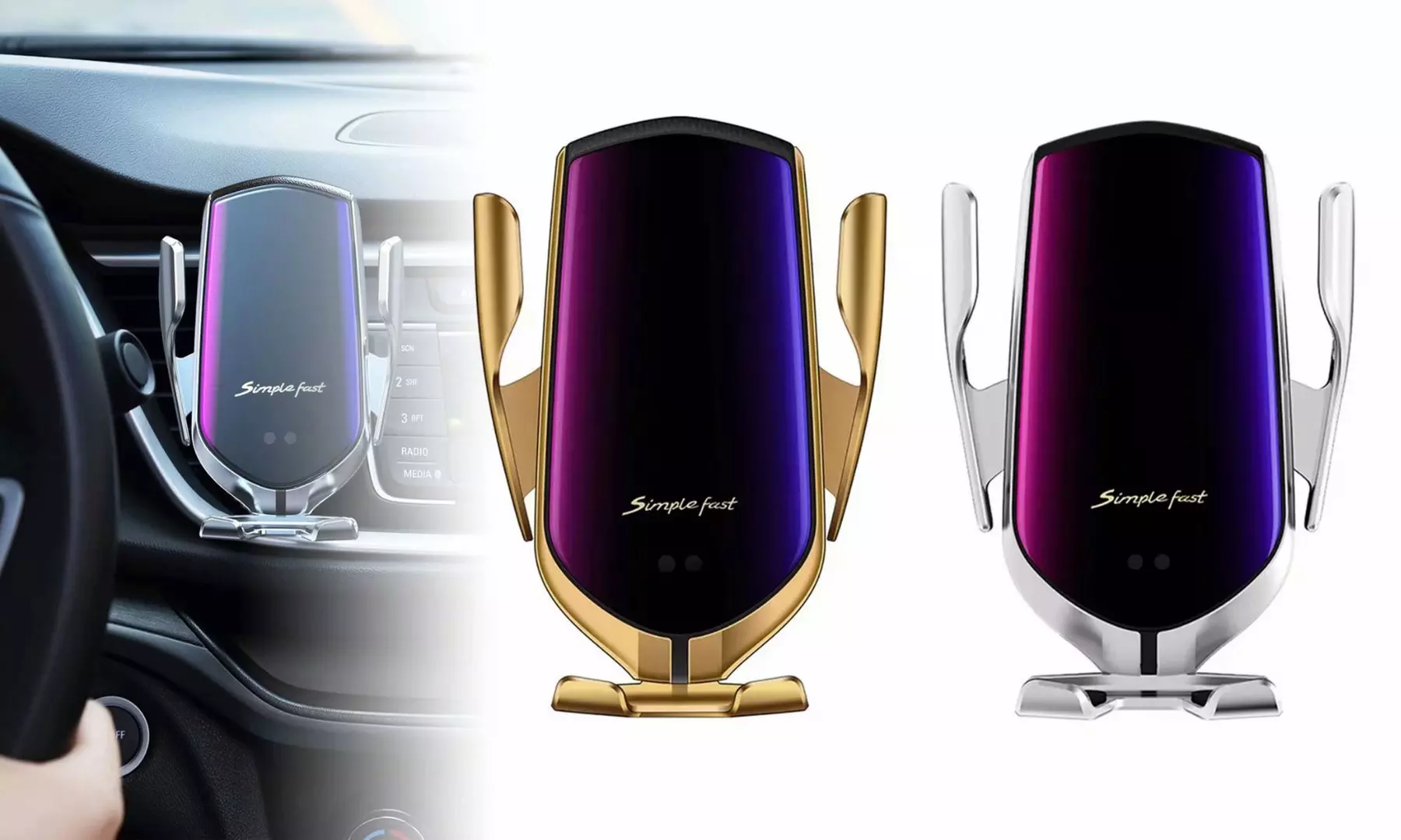 Wireless Car Charger Fast Charging Auto-Clamping Car Mount Air Vent Phone Holder - Primary Image