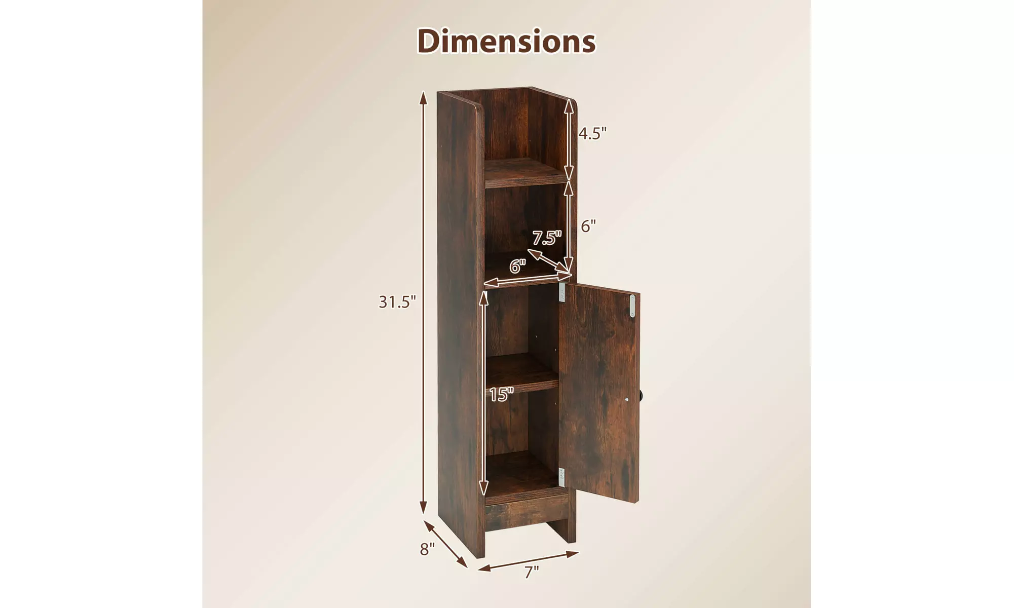 Costway Bathroom Storage Cabinet with Adjustable Shelf 1 Door & 2 Open Shelves