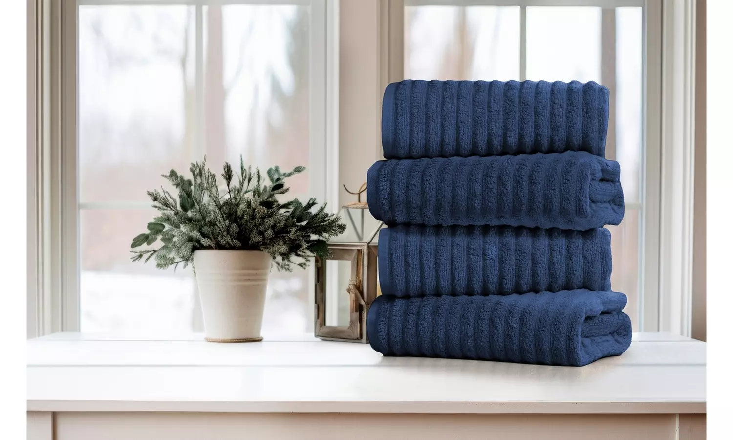 Bibb Home 4 Pack Ribbed Egyptian Cotton Bath Towel Set