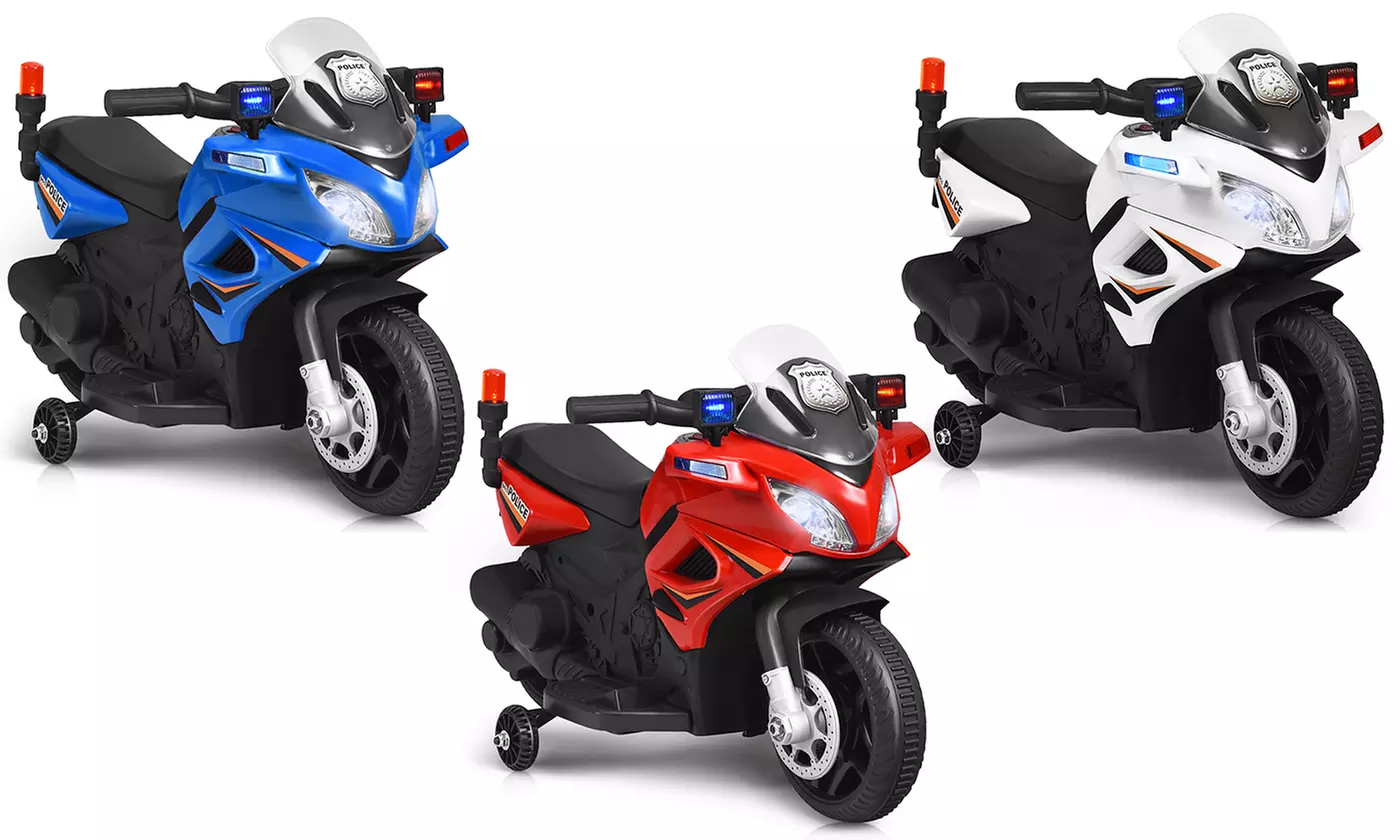 6V Kids Ride On Police Motorcycle 4-Wheel Electric Toy w/ Training Wheels - Primary Image