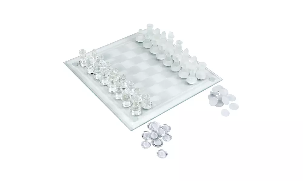 Elegant Glass Chess and Checker Board Set Clear & Frosted - Primary Image