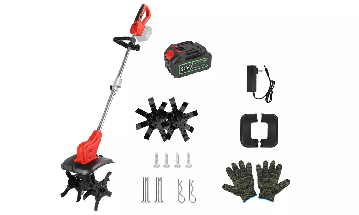 iMounTEK Cordless Electric Garden Tiller Cultivator with Steel Blade Tines