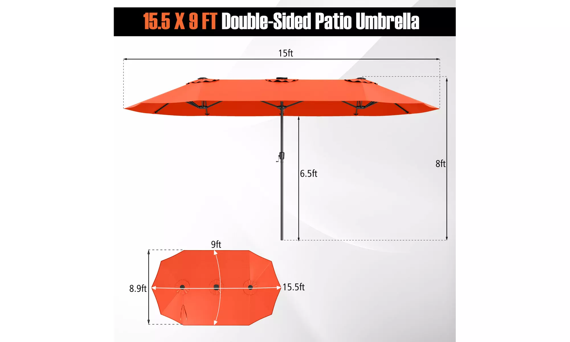 Costway 15.5 FT Extra-Large Patio Umbrella with LED Solar Lights