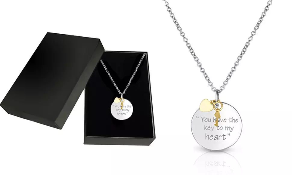 Engraved You Have The Key To My Heart Key and Heart Charm Necklace - Primary Image