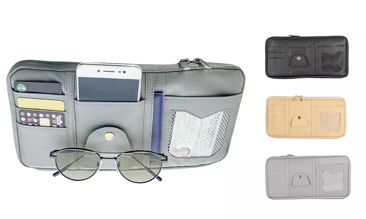 Car Sun Visor Organizer Pocket Storage Pouch Holder with Adjustable Straps - Primary Image