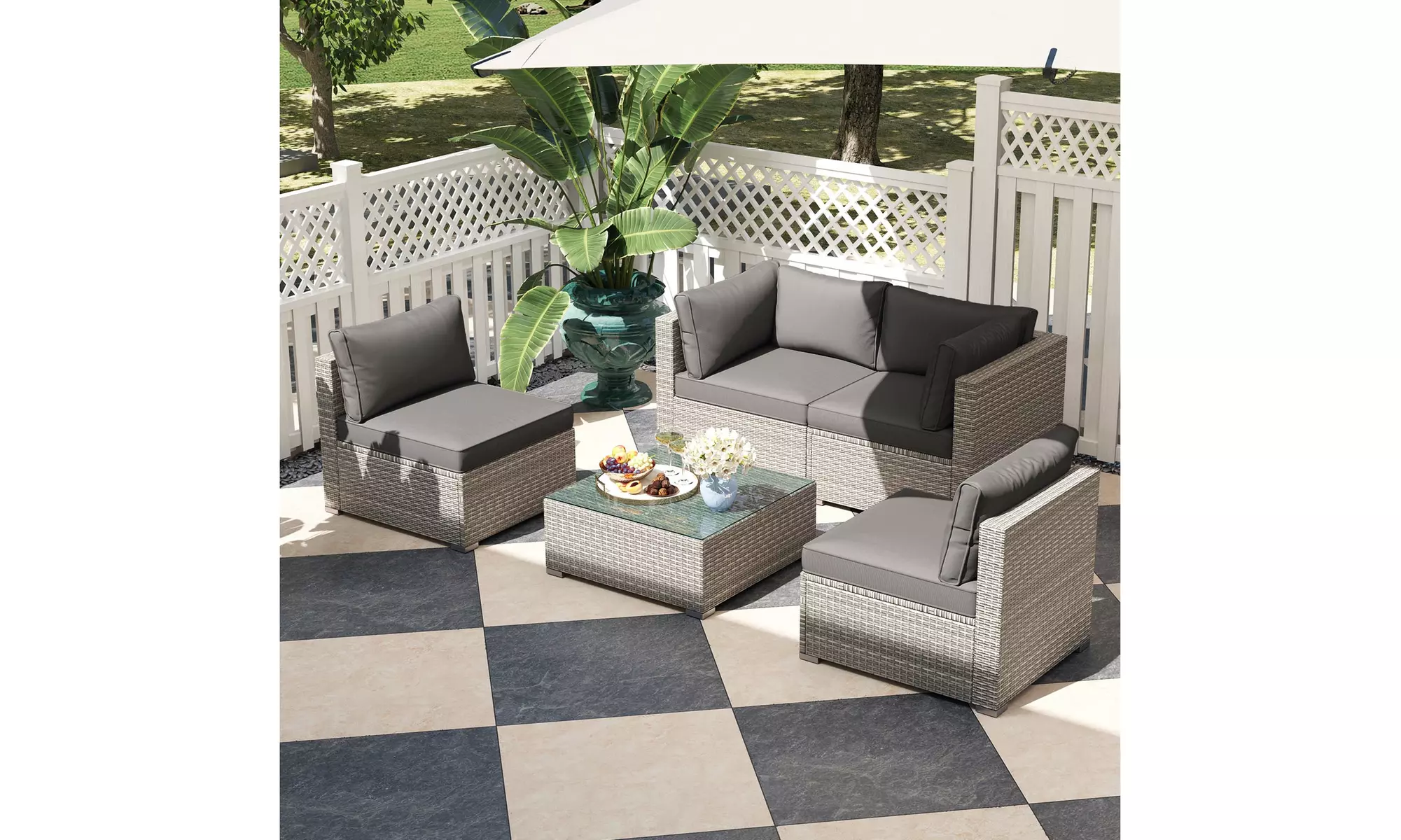 Costway Outdoor Patio Sectional Sofa Couch PE Rattan Conversation Set