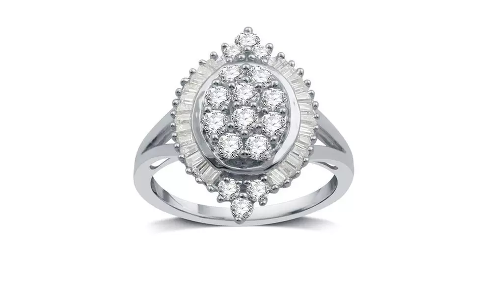 1 CTTW Diamond Marquise Shaped Engagement Ring In 10K White Gold By DeCarat - Primary Image
