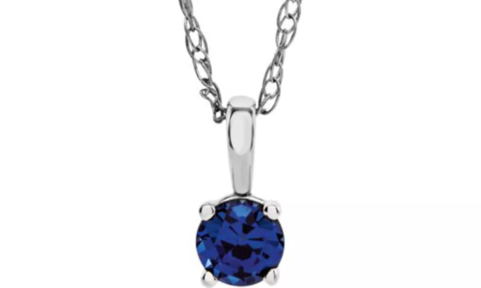 14K White  Created Blue Sapphire September Birthstone 14 Necklace - Primary Image