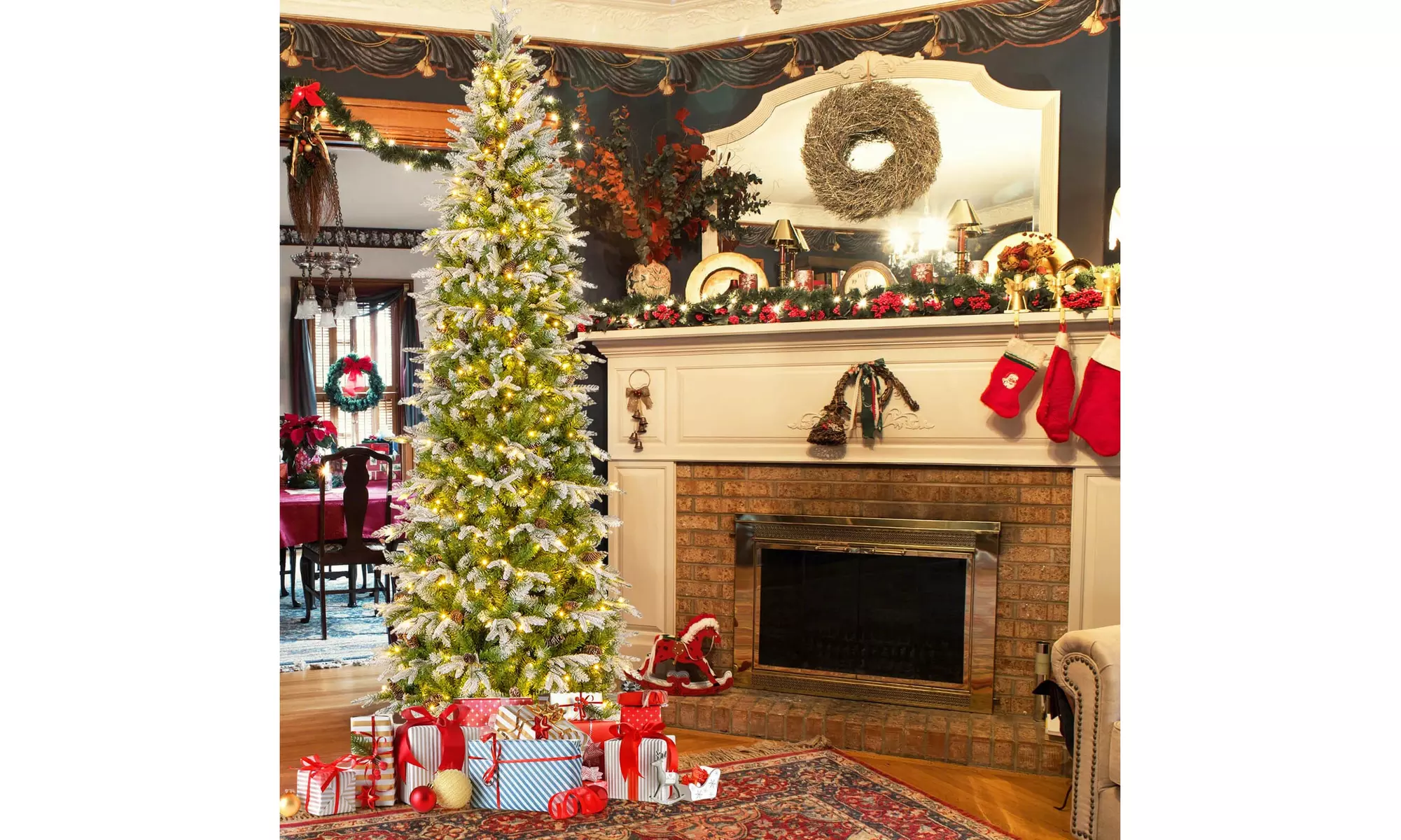 Costway 6/7.5/9 FT Christmas Tree with PE PVC Branch Tips Warm White LED Lights