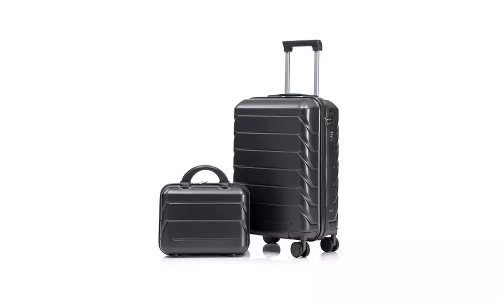 ABS Hard Shell Carry-On Suitcase with Front Pocket, TSA Lock & Spinner Wheels