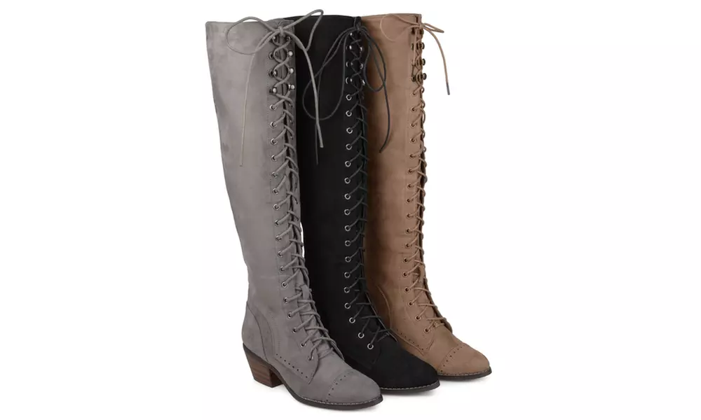Journee Collection Womens Wide Calf Brogue Lace-up Over-the-knee Boots - Primary Image