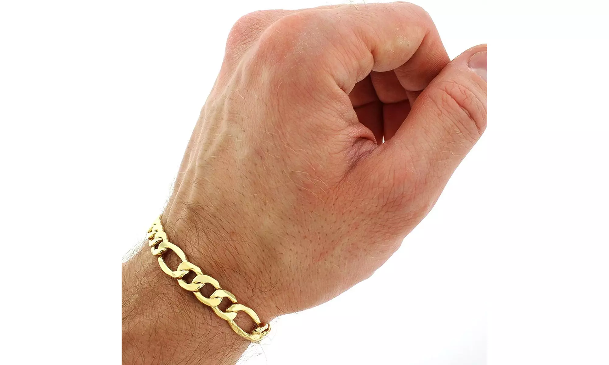 10K Yellow Gold Hollow Mens Figaro Bracelet - 7.5MM - Second Medium