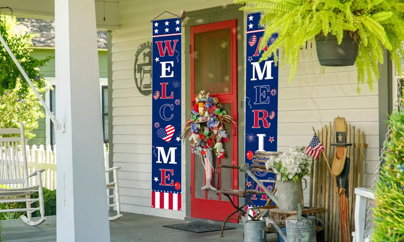 Hanging Patriotic Vertical Couplet Porch Banner Decor for 4th of July