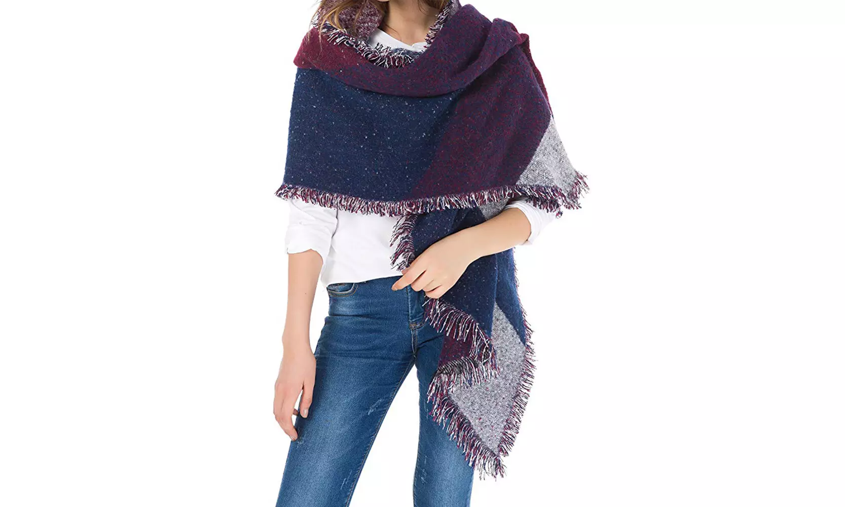 Oversized Plaid Blanket Scarf Long Cashmere Winter Wool Blend Scarves Warm Shawl - Second Medium